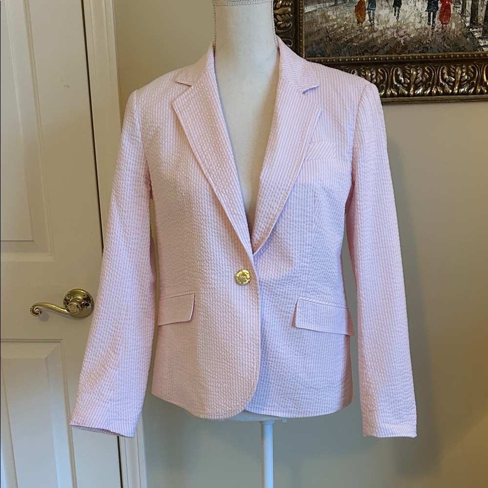 Anne Klein Pink Seersucker Blazer
